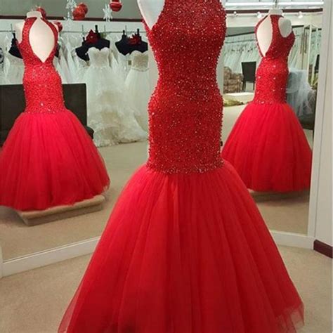 Red Mermaid Evening Dresses Gold Lace Appliques Cap Sleeves Prom Gowns 2016 On Luulla