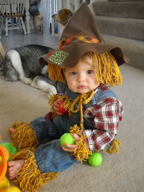 Scarecrow Costume Made From A Pair Of Overallsand A Lot Of Yarn