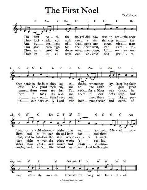 Free Lead Sheet The First Noel Christmas Sheet Music Piano Songs