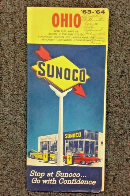 Vintage 1963 64 Sunoco Sun Oil Company Color Highway Map Ohio City