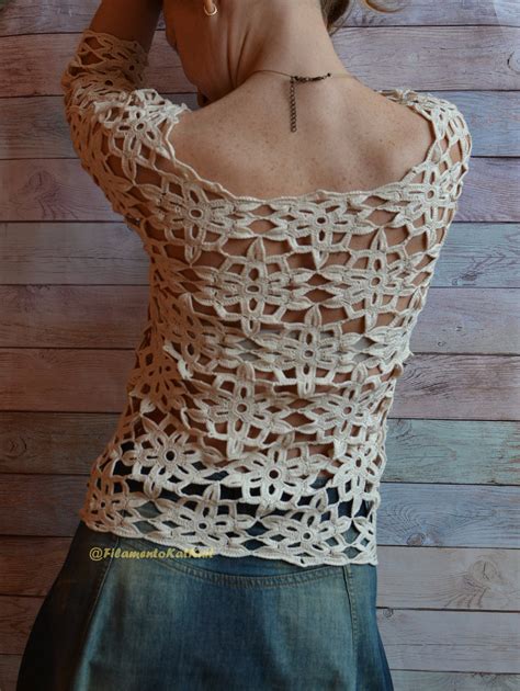 Crochet Blouse Women Cold Shoulder Crochet Floral Lace Boho Etsy In