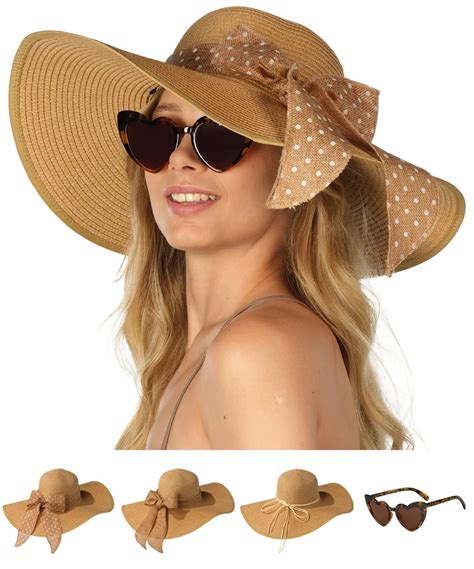 Funcredible Wide Brim Sun Hats For Women Floppy Straw Hat With Heart