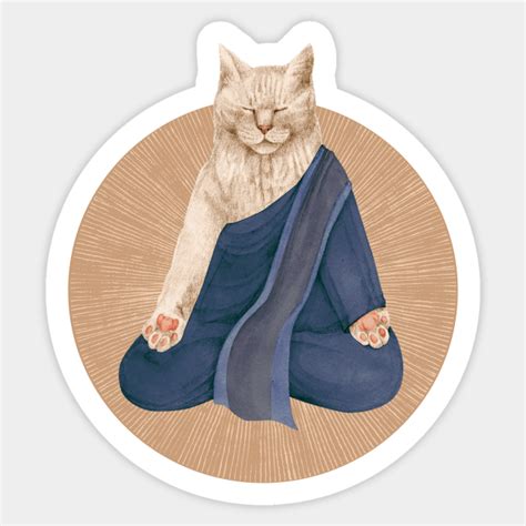 Meditating Cat White Meditating Cat Sticker Teepublic