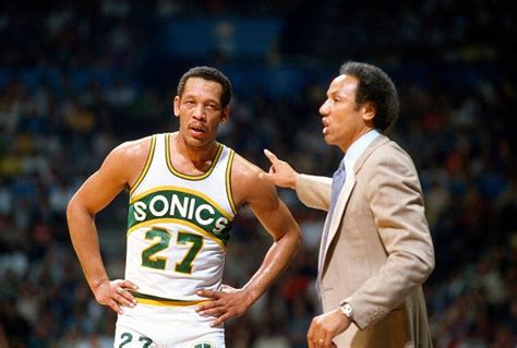 Head Coach Lenny Wilkens Of The Seattle Supersonics Talks With Player