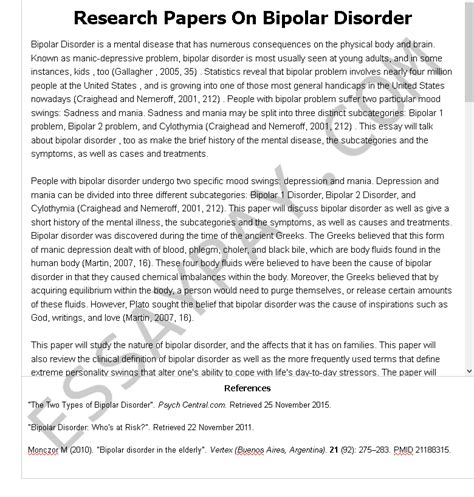 A research paper is a complex of academic or scientific examples based on some experiment; Research Papers On Bipolar Disorder Essay Example for Free ...