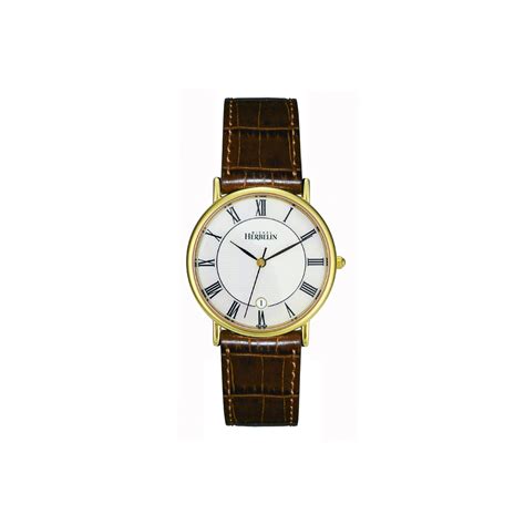 herbelin watches men s michel herbelin gold plated watch with brown leather strap 12443 p08go
