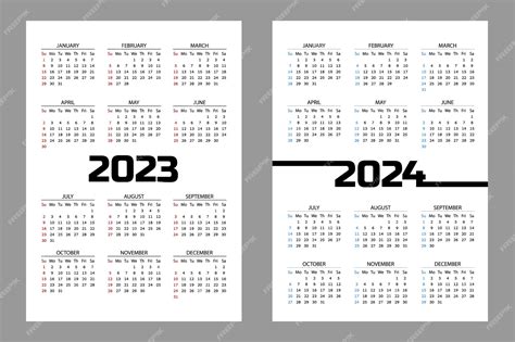 Calendrier De Poche Vertical Sur Les Années 2023 Et 2024 Modèle