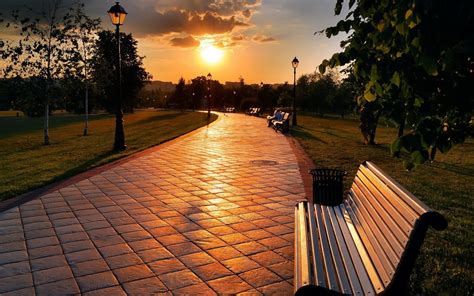 Sunset Park Benches Full Hd Desktop Wallpapers 1080p