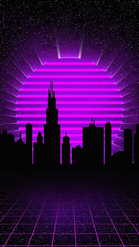 Cyber City 80s Cyberpunk Darft Punk Grid Purple Retro Retrowave
