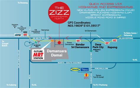The upcoming damansara damai mrt station (one of stations for the mrt line 2 which is being built) is just located at a walking distance of 350 m away from the property. The Zizz| Damansara Damai | Property Malaysia