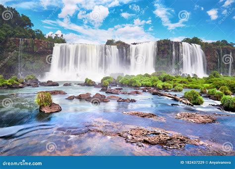 Iguazu Waterfalls In Argentina Panoramic View Of Many Majestic