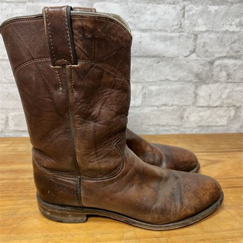 Justin 3162 Mens Size 85 D Brown Leather Round Toe Ropers Classic