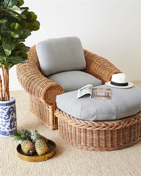 Michael Taylor Style Wicker Lounge Chairs With Ottoman At 1stdibs