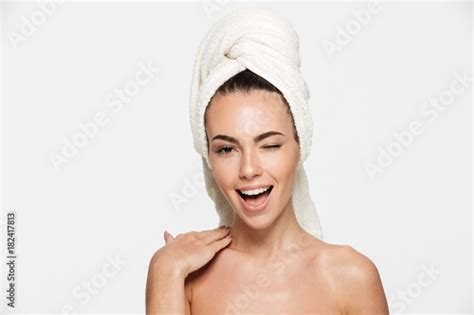Beauty Portrait Of A Cheerful Attractive Half Naked Woman Stock Photo