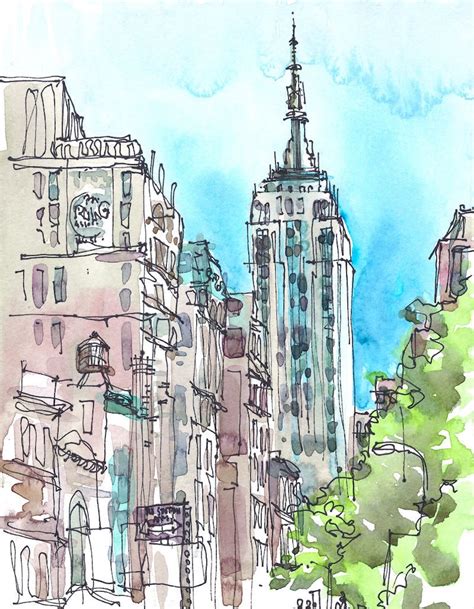 New York Sketch Empire State New York City Art Print From A Etsy