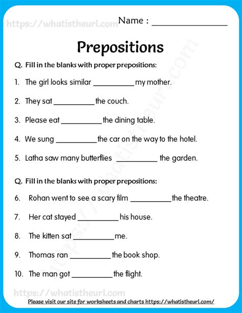Prepositions Worksheets For Grade 5 Your Home Teacher