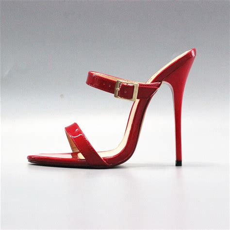 Sexy Very High Heel Strappy Mules Patent Buckle Sandals Fetish Uk4 14