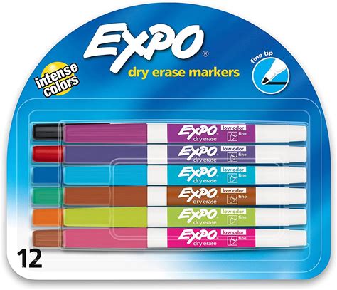 Expo Low Odor Dry Erase Markers Fine Tip Assorted Colors 12 Count In