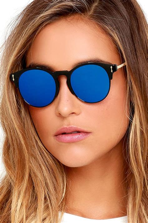 cute black sunglasses blue mirrored sunglasses 21 00 lulus