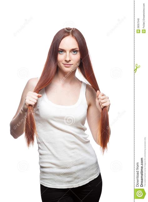 Beautiful Red Haired Girl Holding Her Hair Stock Photo Image Of