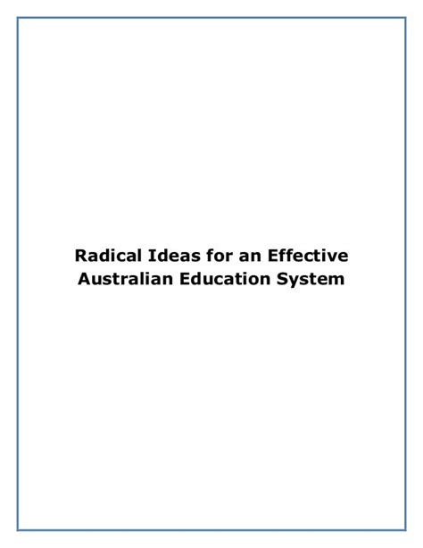 Radical Ideas For An Effective Australian Education System