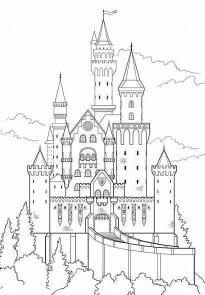 Castle Draw Drawing Disney Sketch Outline Drawings