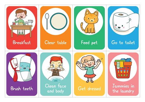 Printable Chore Cards For Children Custom Designed Illustrations