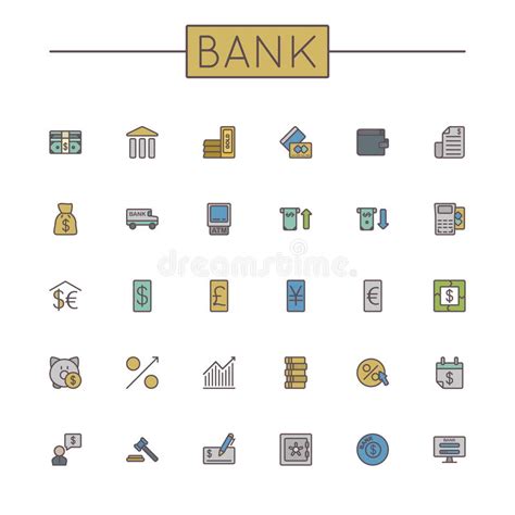 Vector Colored Bank Line Icons Stock Vector Illustration Of