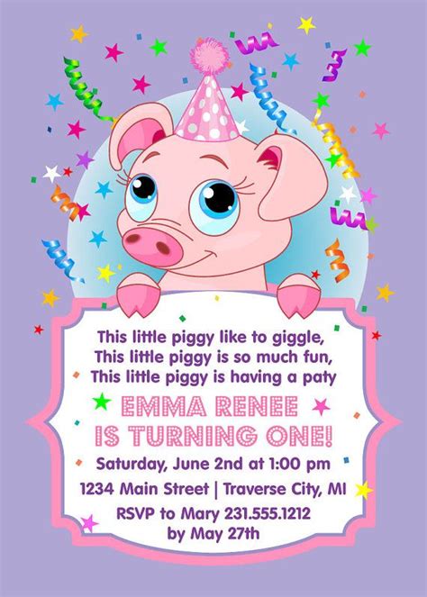 Pig Invitation Printable Little Piggy First Birthday Invitation