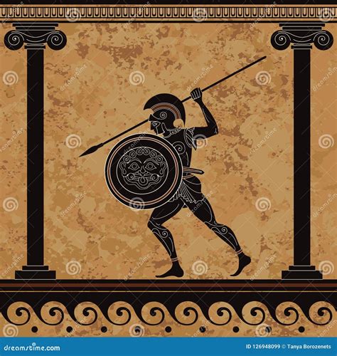 Ancient Greece Warrior. Black Figure Pottery.Sparta.Ancient
