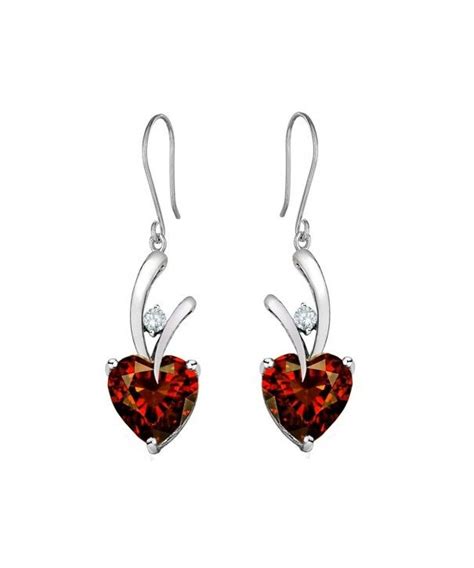 Sterling Silver Hanging Hook Heart Earrings Simulated Garnet Cp11hbi5ext Heart Earrings