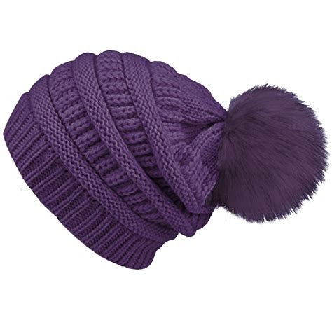 Ladies Womens Winter Textured Knit Beanie Bobble Hat Detachable Faux