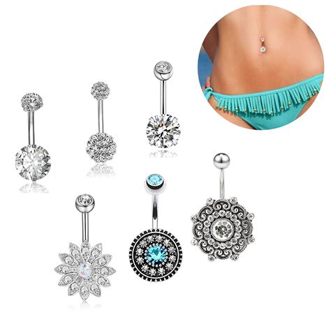 316l Surgical Steel Navel Belly Rings Set Zircon Percing Bijoux Women Navel Button Ring Dangle