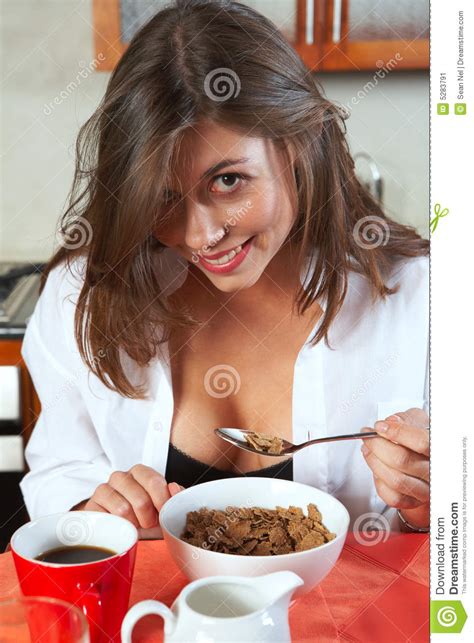 Brunette Eating Breakfast Stock Image Image Of Breakfast
