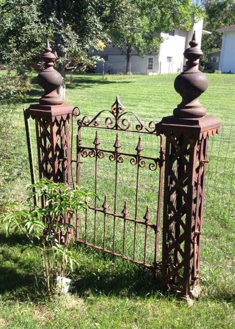 Antique Wrought Iron Fence 5 Posts And Gate Ornate Architectural