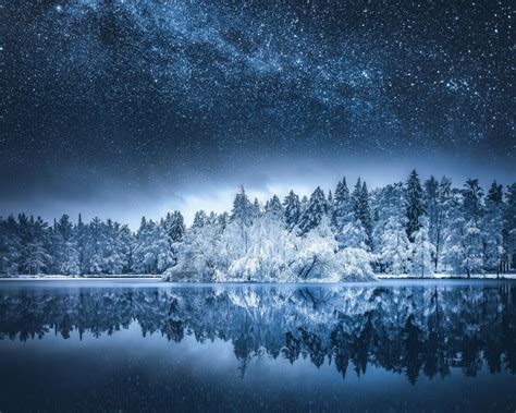 Download 1280x1024 Milky Way Reflection Lake Snow