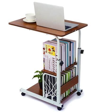 Adjustable Height Mobile Laptop Desk Rolling Laptop Cart With Tier
