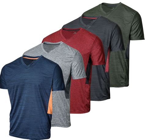 Real Essentials 5 Pack Mens V Neck Dry Fit Moisture Wicking Active