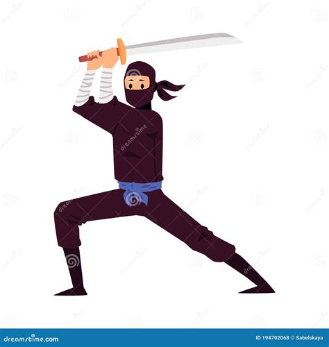 Japanese Ninja Holding A Sword Weapon And Standing In Fighting Pose