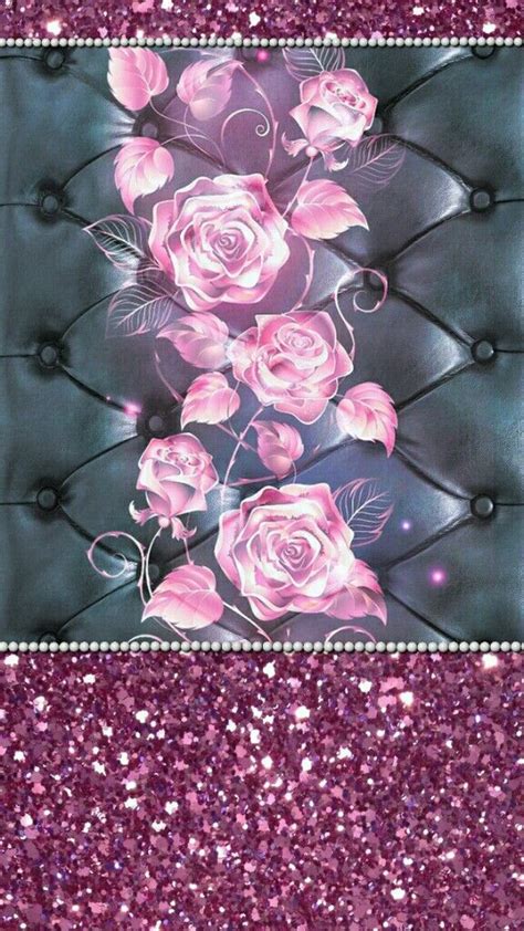 Pink Roses Glitter Madebyniki Bling Wallpaper Flowery Wallpaper