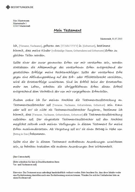 Je nach wunsch, wie der nachlass aufgeteilt werden soll. Testament Erstellen Vorlage - tippsvorlage.info ...