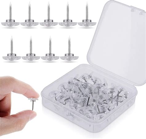 50 Pcs Clear Drawing Pins Transparent Thumb Tacks Flat Head Push Pins