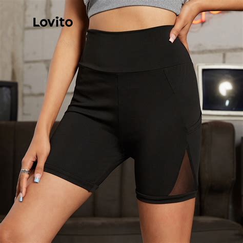 Lovito Sporty Plain Pockets Contrast Mesh Shorts L15x009 Black Shopee Malaysia