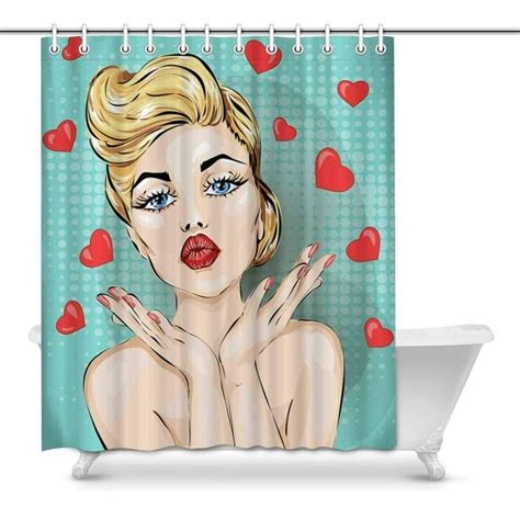 Mkhert Vintage Pin Up Girl Sexy Woman Portrait With Heart House Decor Shower Curtain For