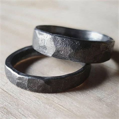 Rustic Forged Hammered Iron Ring Unique Mens Ring Made By Blacksmith