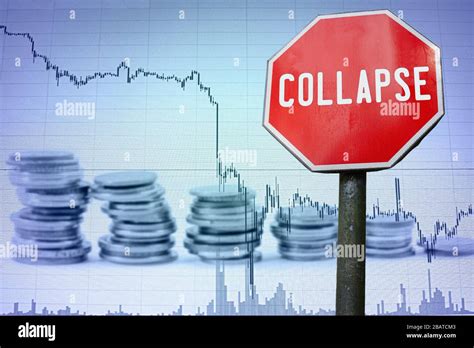 Collapse Sign On Economy Background Graph And Coins Financial Crash