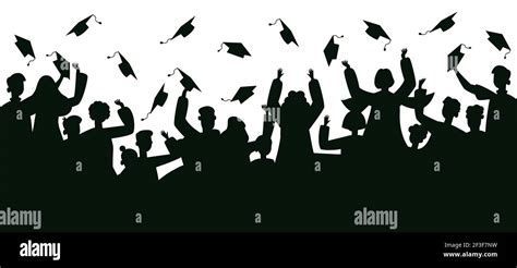 Graduates Crowd Silhouette College Graduates Throwing Traditional Caps