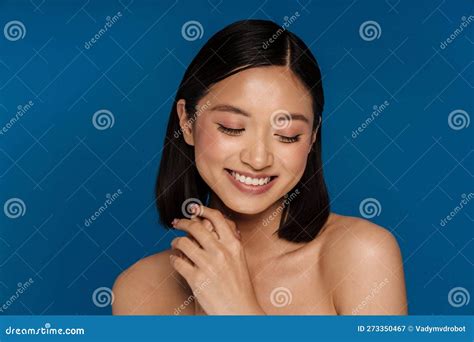 Asian Half Naked Woman Smiling And Looking At Camera Stock Image