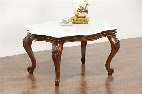 victorian style vintage marble top coffee table carved walnut victorian coffee table marble