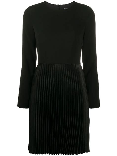 Theory Pleated Crepe Dart Dress In Black Modesens